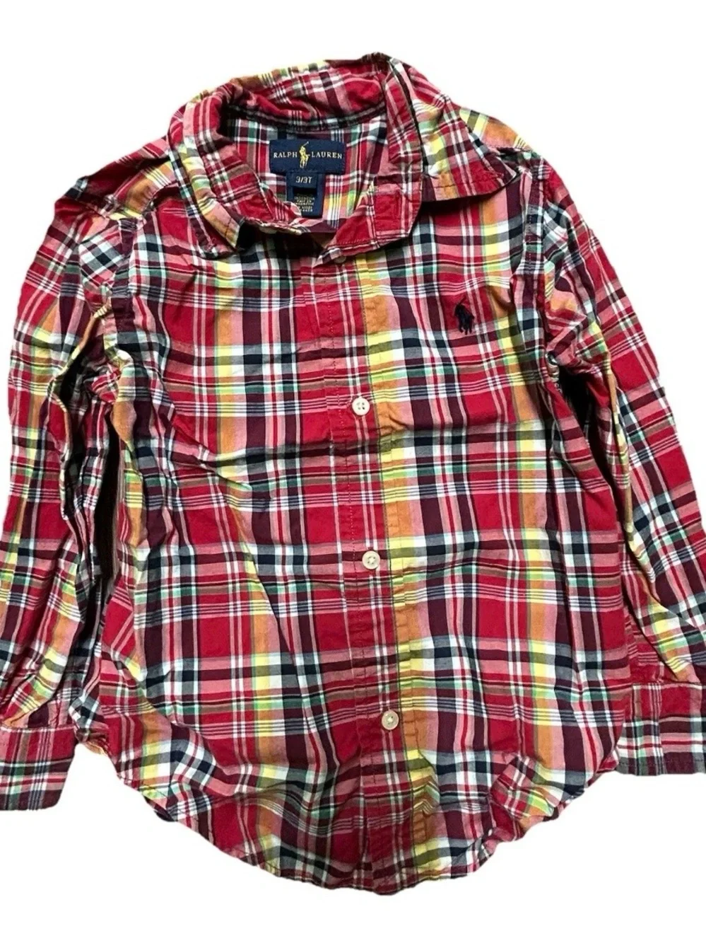 Toddler Boy Ralph Lauren Red Yellow Navy Blue Plaid Button Down Shirt Size 3T